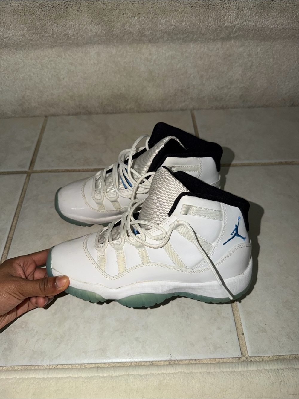 Jordan Kids' White High-Top Sneakers with Black Collar and Blue Jumpman